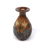 Royal Doulton stoneware vase, of baluster form, overlaid with leaf detail, impressed marks to base