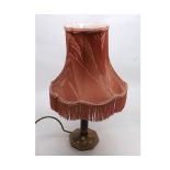 Art Deco style table lamp, with base metal column and octagonal base, fitted with a pink fabric