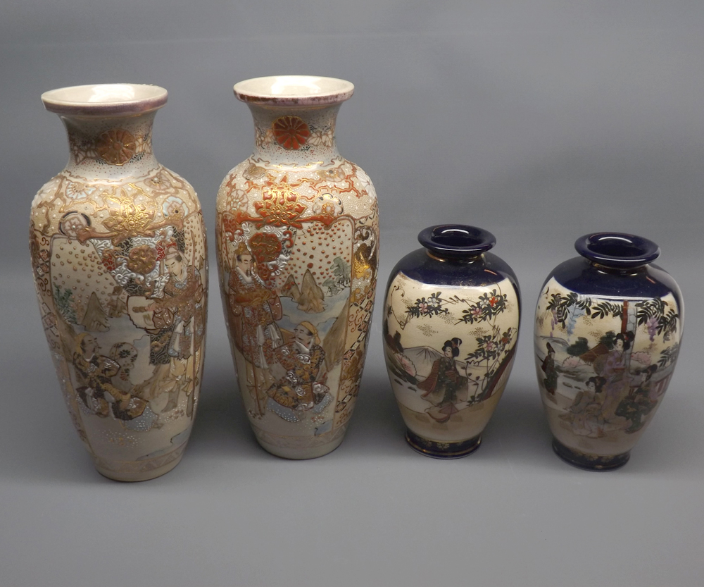 Mixed Lot: pair of early 20th century Japanese Satsuma baluster vases and a further pair of
