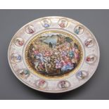 Naples Capodimonte plate, decorated with heraldic scenes, 8 1/4" diameter