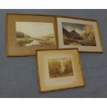 T B SATO, SIGNED LOWER LEFT, WATERCOLOUR, Figure in wooden landscape, 6 ½” x 8 ½”; together with two