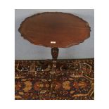 Reproduction mahogany tray top table on fluted column and tripod base with shell carved knees, 27"