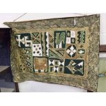 20th century ethnic fabric panel, decorated with stylised animals and geometric detail, 39" wide