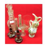 Mixed lot comprising: a 19th century clear cut glass three-section spirit decanter, pair of small