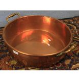 Large 19th century copper circular double handled pan, 19" diameter