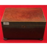 19th century mahogany rectangular box, with hinged lid, looped handles and bun feet, 12" wide