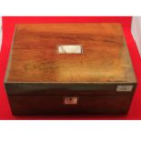 19th century rosewood and mother-of-pearl inlaid rectangular dressing table box, void interior,