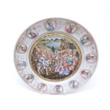 Naples Capodimonte plate, decorated with heraldic scenes, 8 1/4" diameter