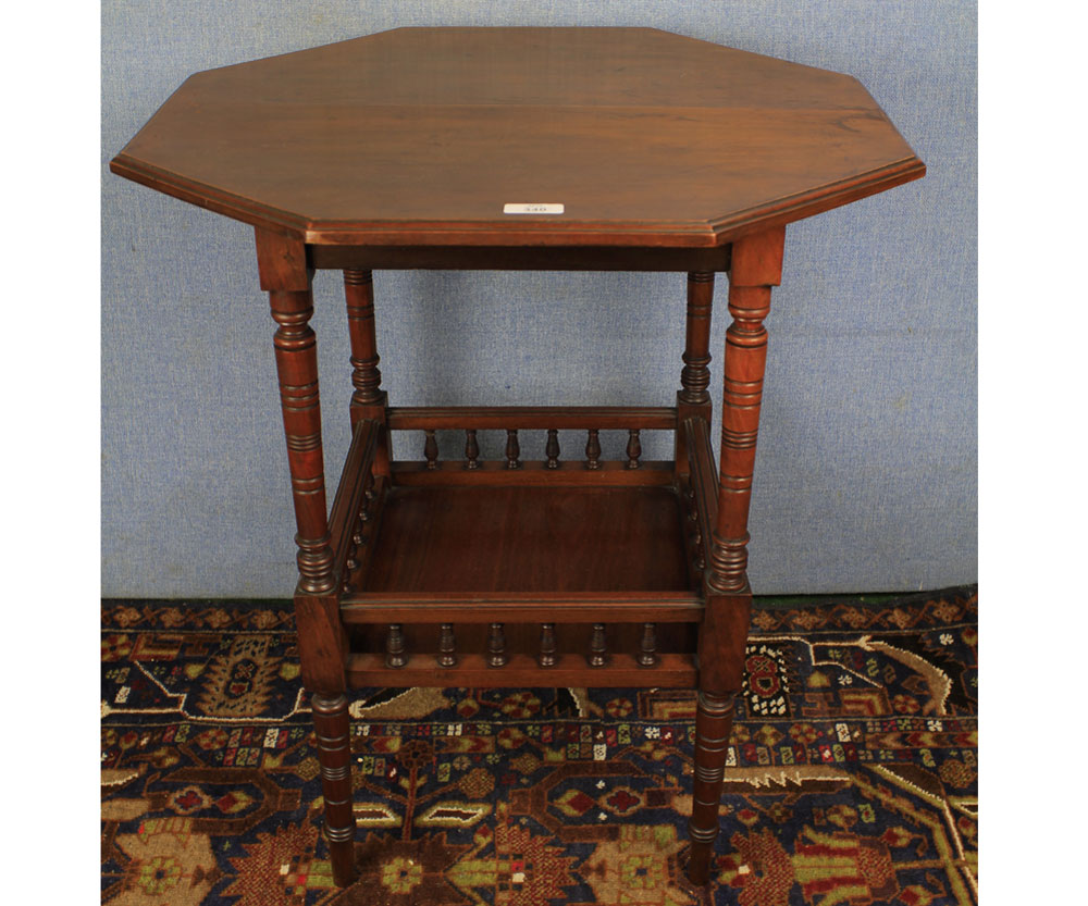 Late Victorian mahogany octagonal top occasional table with shelf to base and turned legs, 24" wide