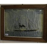 19th/20th century silk work picture of an early steamship (faded), 14" x 19"