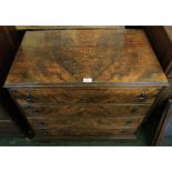 20th century walnut veneered four-drawer bedroom chest on bracket feet, 30" wide