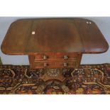 Georgian mahogany pedestal drop leaf sewing table fitted with three drawers raised on a fluted