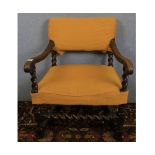 19th century oak framed barley twist armchair with later upholstery, 24" wide