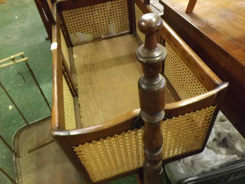 Victorian mahogany and cane work babies cot, raised on turned supports, 37" wide in total - Image 5 of 6