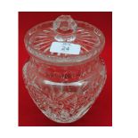 20th century cut glass covered jar, 6"