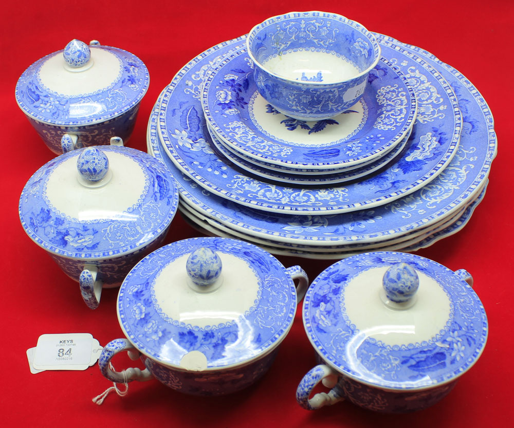 Quantity of Copeland Spode Camellia pattern Table wares comprising four covered soup dishes, three