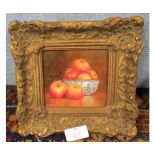 JAMES J ALLEN, SIGNED LOWER LEFT, OIL ON BOARD, "The Apple Discovery", 4" x 4"