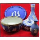 Mixed lot comprising: Wedgwood Jasperwares comprising circular bowl, oval dish, two vases and a