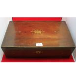 19th century mahogany and brass inlaid writing box, with fitted interior, 17 1/2" wide