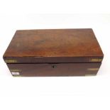 19th century mahogany and brass bound writing box of typical rectangular form with fitted and