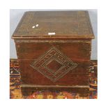 19th century oak former commode box with carved detail, 19" wide