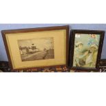 GROUP OF THREE ASSORTED PICTURES, INCLUDING BLACK AND WHITE PHOTOGRAPH OF GORLESTON HARBOUR, 1886,