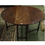 18th century and later oak gateleg dining table raised on turned legs, 41" wide