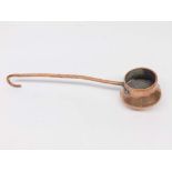 Hammered copper warming pot with looped handle, 16" long