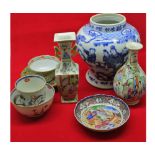 Mixed lot: Oriental ceramics to include 19th Century blue and white baluster jar, two small Canton