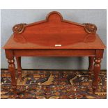 Victorian mahogany miniature side table or stool, carved pediment to back and raised on four