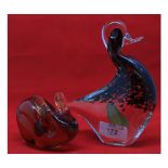 Wedgwood glass model of a duck and further glass rabbit, largest 6 1/2" high (2)