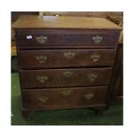 18th century oak four-drawer chest with brass handles and bracket feet