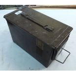 Steel ammunition box, marked “400 Cart, 7.62mm blank Lioa 2” with hinged lid and carry handle,