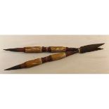 Pair of West African tribal short thrusting Spears, 6 ½” blades, hide grips, 22 ½” overall (2)