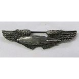 American Airship Crew/Pilot Wings, makers mark verso and brooch suspension, 76mm