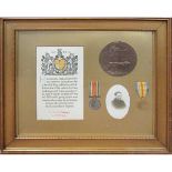 WWI pair and death plaque, 62975 Pte R P Dickinson, Yorkshire L I, KIA 12/9/1918 together with a