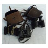 Mixed Lot: three pairs of binoculars including Zeiss and Dolland, two in stitched leather cases,