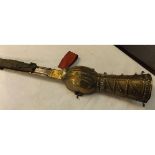 Vintage Indian Pata Gauntlet sword, double edged blade 29”, decorative brass gauntlet, 43 ½” overall