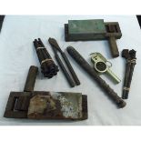 Mixed Lot: two various wooden and metal mounted rattles, wooden truncheon, pair of bolt croppers,