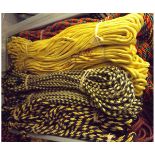 Large quantity of multi-coloured cord lanyards, including yellow; navy and yellow; green and yellow;