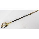 Victorian naval officer's dress sword and scabbard, etched blade marked Henry Wilkinson, Pall Mall -