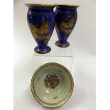 Wedgwood lustre small sugar bowl, the outer body and centre gilded and decorated in colours with