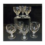 Collection of seven various 19th century and later Regency style wine glasses, mainly with large