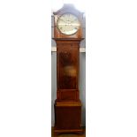 Mid-19th century mahogany cased 8-day long case clock, unsigned, the hood with overhanging cornice