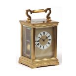 Late 19th century French lacquered brass repeating carriage clock, 6372, the silvered lever platform