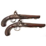 Pair of early 19th century flintlock pistols, P Bond - Cornhill, London, with signed and engraved