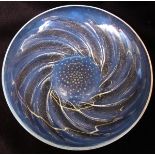 Lalique "Poissons" opalescent circular shallow dish, the centre marked "R Lalique", 11 1/2" diameter