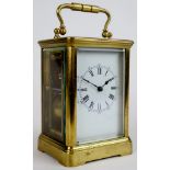 Late 19th century French lacquered brass carriage clock, the silvered lever platform escapement with