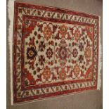 Small Caucasian rug, triple gull border, central panel of entwining foliage etc, mainly beige and