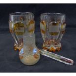 Pair of Bohemian glass goblets, each applied and etched with tinted roundels depicting European